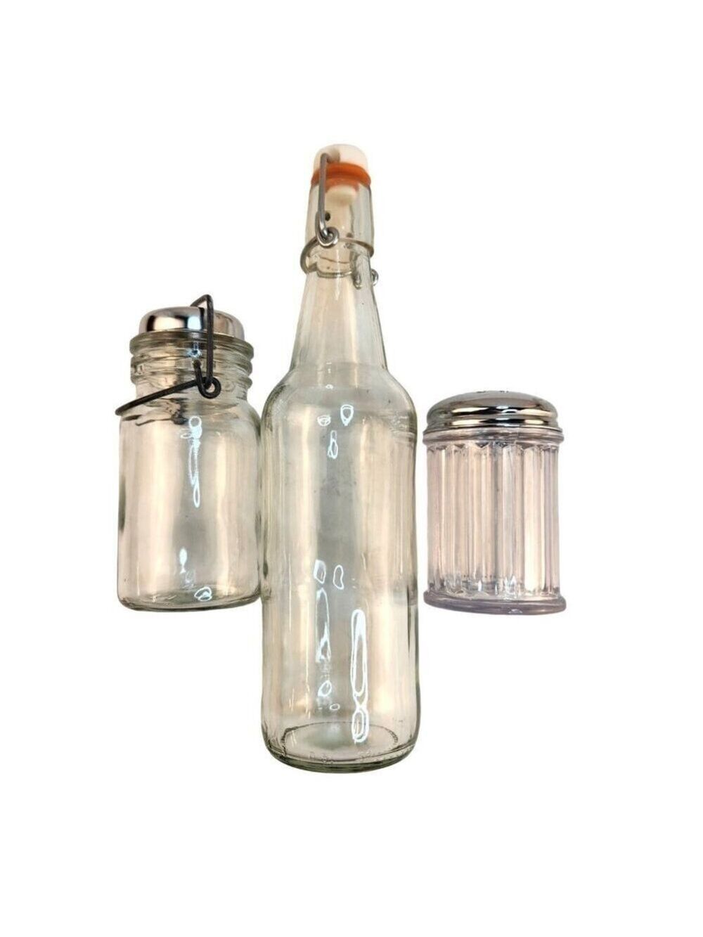 Glass Bottle & Shaker Set With Metal Lids For Kitchen Use